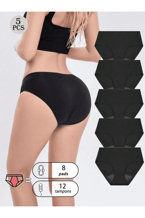 5 PACK Of Super Absorbent Physiological Leak Proof Women's Underwear, Comfortable And Elastic High Waisted Underwear, Suitable For Women's Menstrual Leak Proof And Incontinence Triangle Underwear