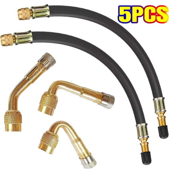 5 PACK Tire Valve Extension, 2X 8.25 Inch Flexible Valve Stem Extenders with Brass 45 90 135 Multi Degree Schrader Tire Valve Stem Extension Adaptor Compatible for RV Bike Motorcycle Car (Black)