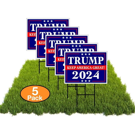 5 PACK Trump KEEP AMERICA GREAT 2024 DOUBLE 18 in x24 in Yard Road Sign w/Stand Double Sided