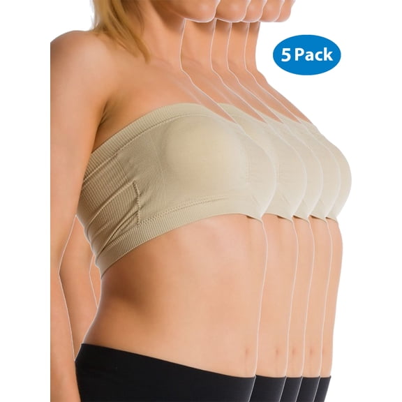 5-PACK Women Stretch Sports Bra Wire Free Bandeau With Removable Pads Yoga