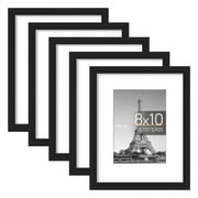 5 PACK upsimples 8x10 Tabletop Picture Frame, Display Photos 5x7 with Mat or 8x10 Without Mat, Black