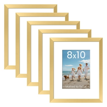 5 PACK upsimples 8x10 Tabletop Picture Frame, Display Photos 5x7 with Mat or 8x10 Without Mat, Gold