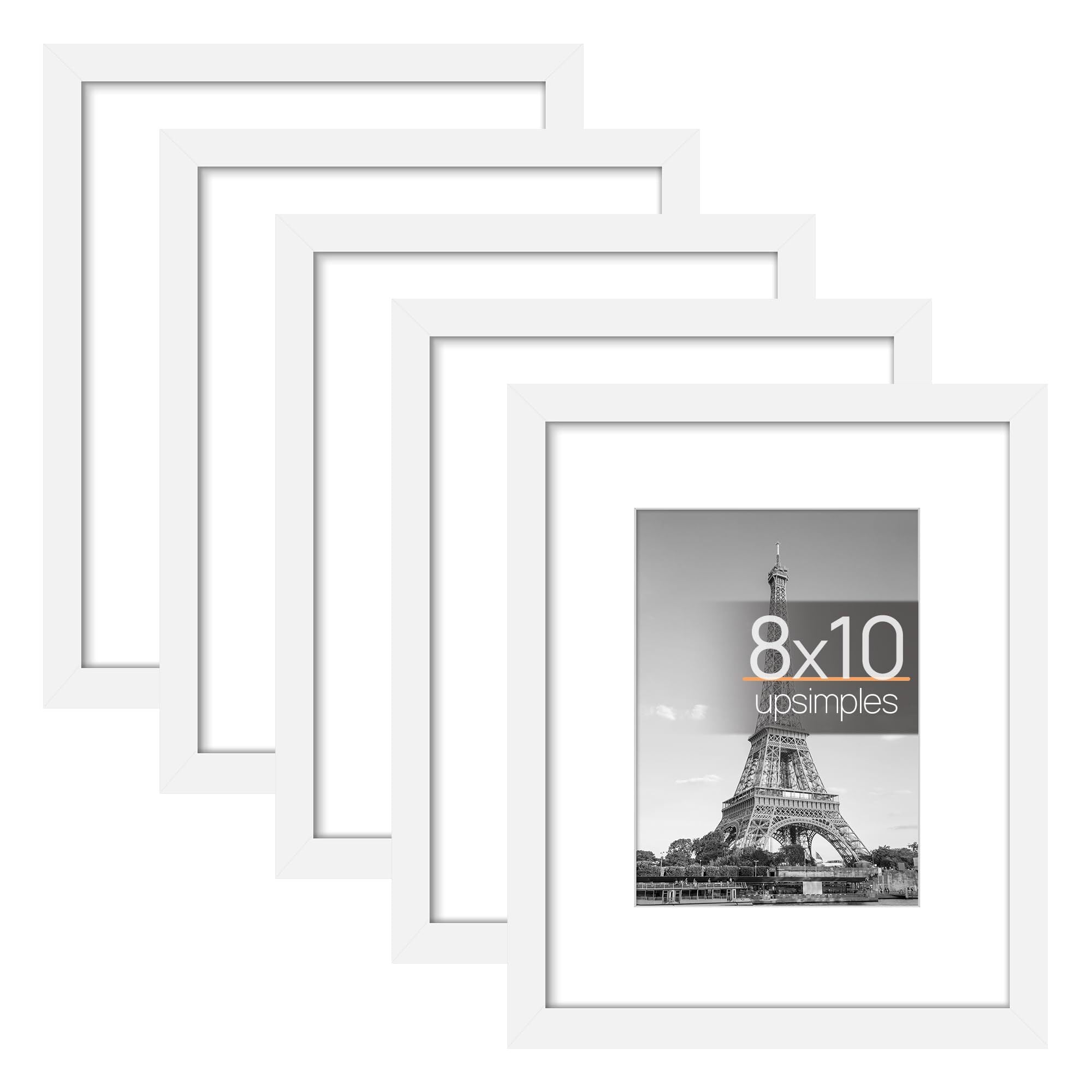 upsimples 5Pack 8x10 White Picture Frames, Display 5x7 Photos with Mat