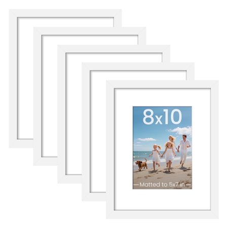 5 PACK upsimples 8x10 Tabletop Picture Frame, Display Photos 5x7 with Mat or 8x10 Without Mat, White