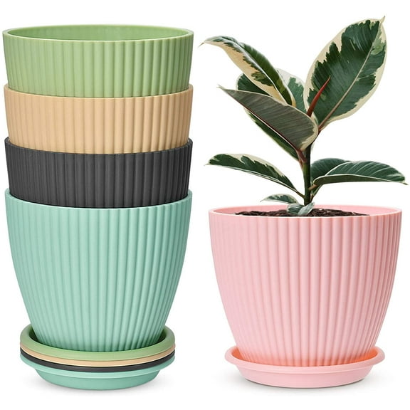 5 PACKs 7.5'' Plastic Planters Flower Plant Pots Decorative Gardening Pot for Succulents, Flowers, Herbs, African Violets, Foliage Plants