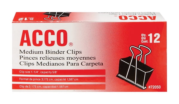 5 PC Acco Medium Black/Silver Binder Clips 12 pk