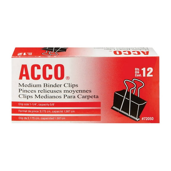 5 PC Acco Medium Black/Silver Binder Clips 12 pk