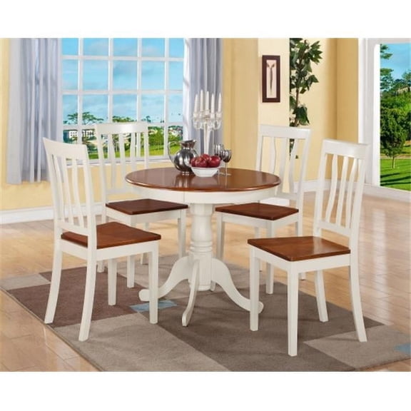 5 PC Antique Round Kitchen 36 in. Table and 4 Chairs with Faux Leather seat