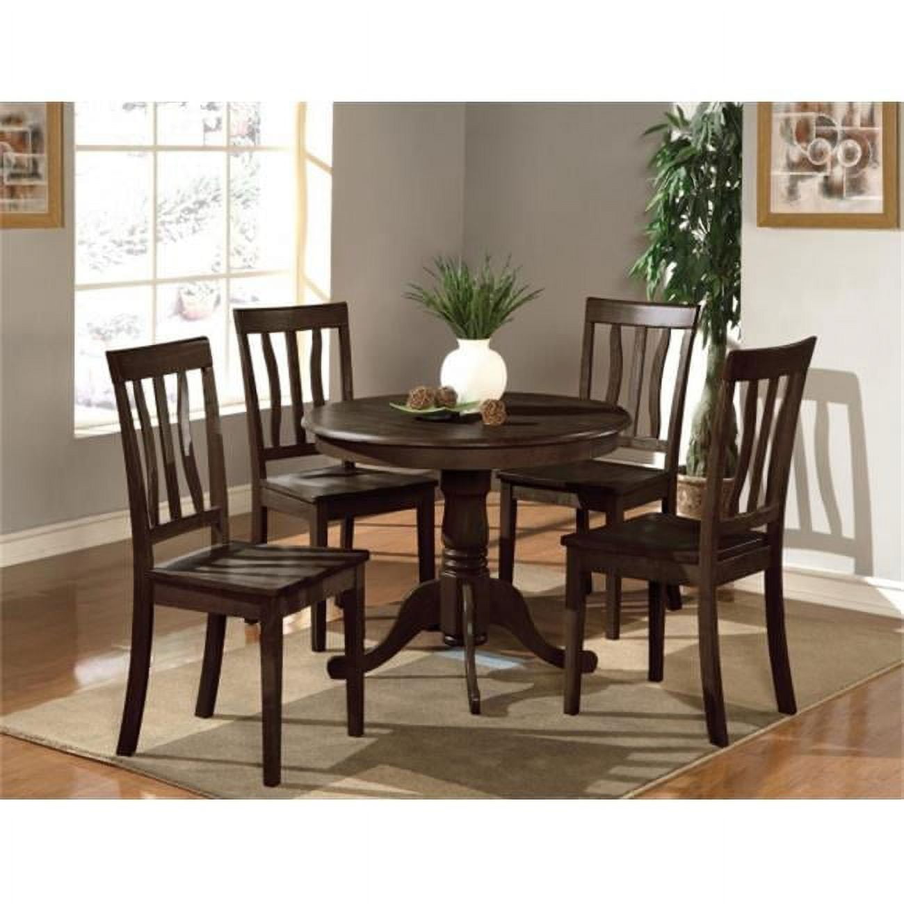 5 PC Antique Round Kitchen 36 in. Table and 4 Chairs with Faux Leather