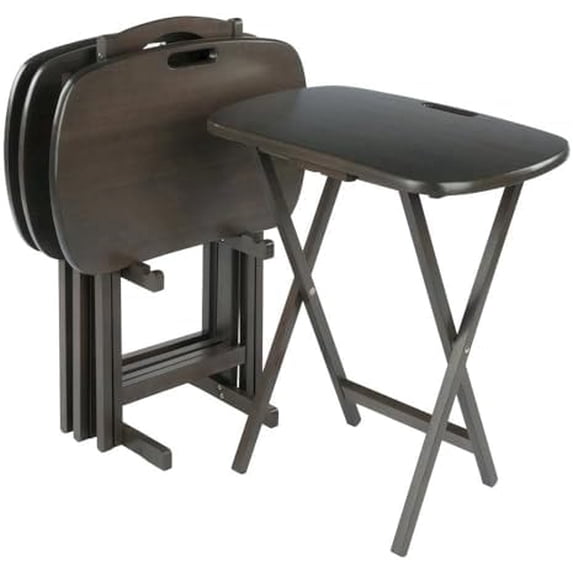 5-PC Folding TV Tray Table Set, Portable Snack Tables, Solid Wood ...