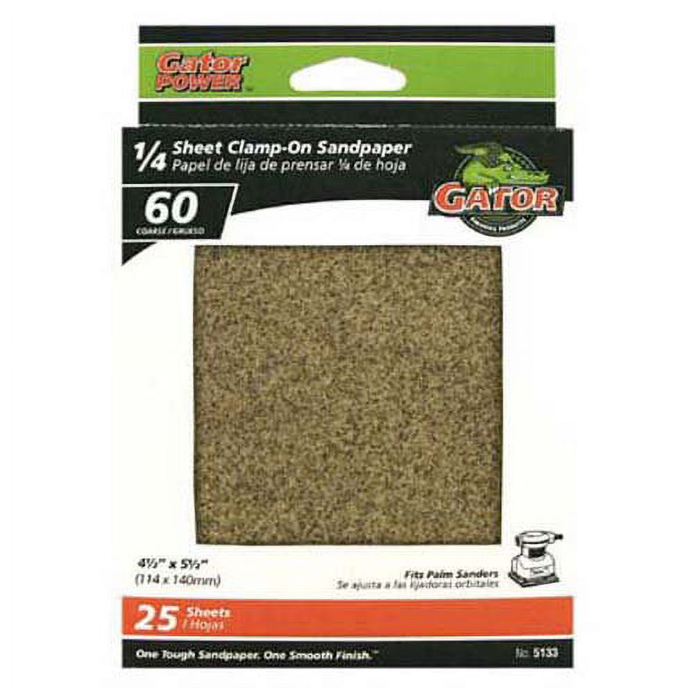 5 PC,Gator 5133 1/4 Sheet ClampOn Sandpaper, 60Grit, 4.5" x 5.5", 25