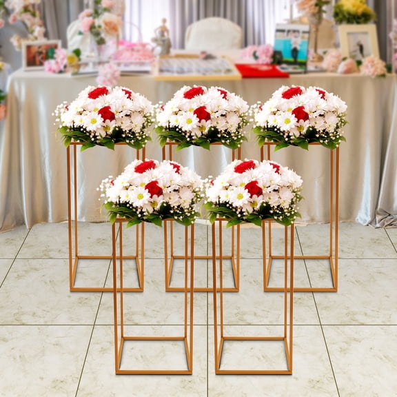 5 PC Gold Wedding Flower Stand Metal Column for Decoration, 23.6 Inch Wedding Centerpieces for Tables Set for Business Celebrations, Birthday Parties, Themed Events