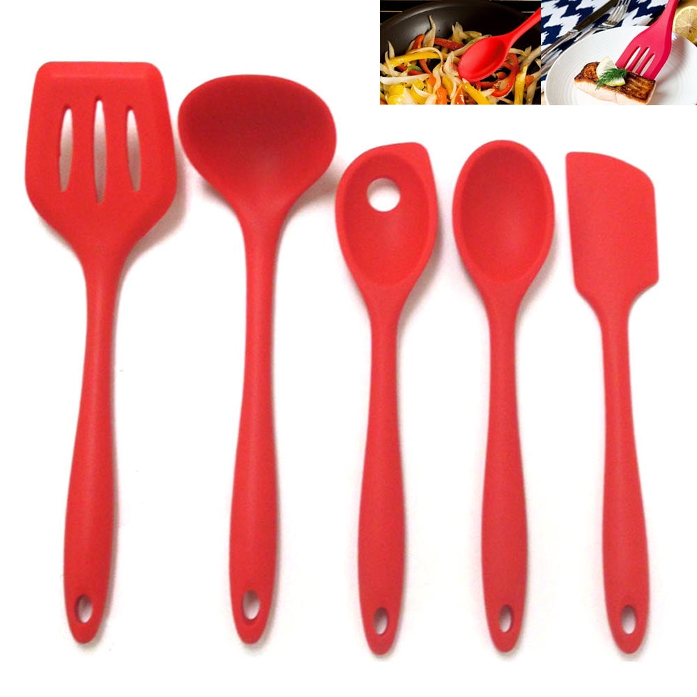 Red 5-Piece Heat Resistant Silicone Kitchen Utensil Set