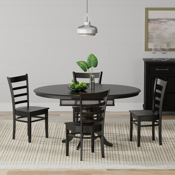 5-PC - Oval Butterfly Leaf Dining Table + Slat Back Dining Chairs Dining Set in Black