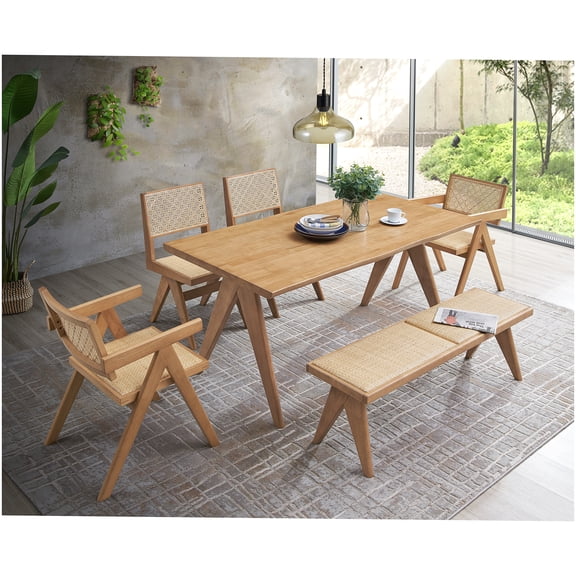 5-PC Patio Furniture Set, Natural Rattan Outdoor Table with 4 Chairs