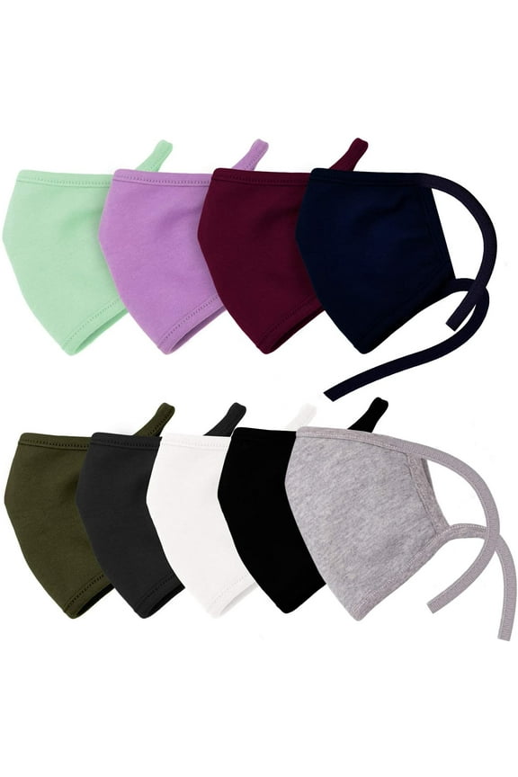 5 PC Set Unisex Reusable Washable Cotton Face Mask in 9 Colors, Tie Strap, Filter Pocket