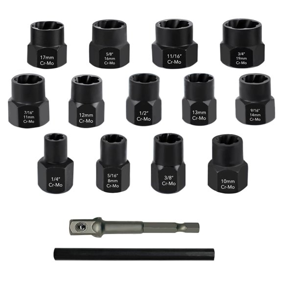5 PCS 1/2” Twist Socket Set, 6-Point Sockets Nut and Bolt Extractor Tool Kit,Bolt & Stripped Lug Nut Remover Socket Tool for Damaged(17 mm, 19 mm, 21 mm, 22 mm)