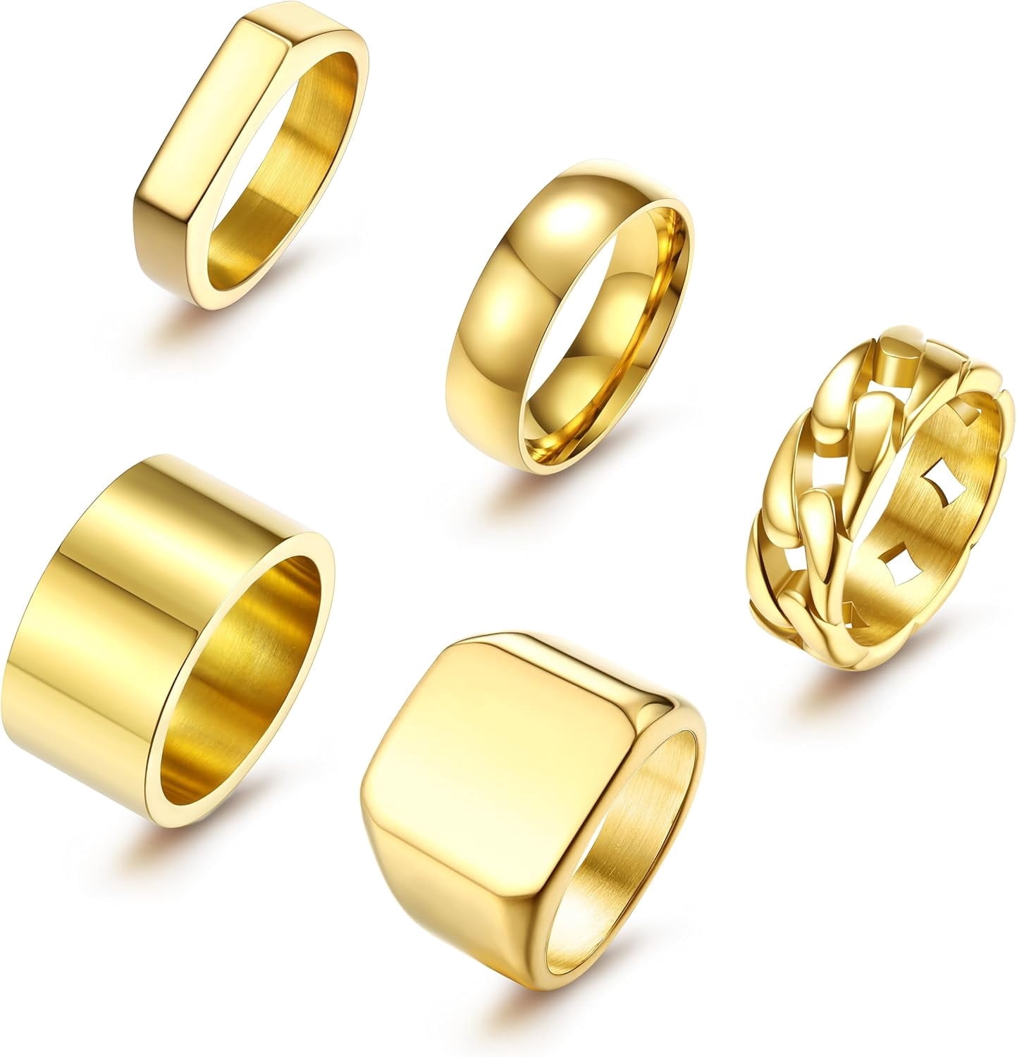 5 PCS 14K Gold Plated Rings for Men Mens Gold Ring Mens Stainless Steel ...