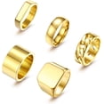 thumbnail image 1 of 5 PCS 14K Gold Plated Rings for Men Mens Gold Ring Mens Stainless Steel Rings Square Signet Rings Pinky Thumb Ring Chunky Thick Band Cuban Link Chain Ring Cool Finger Ring Wedding Band Ring for Men, 1 of 1