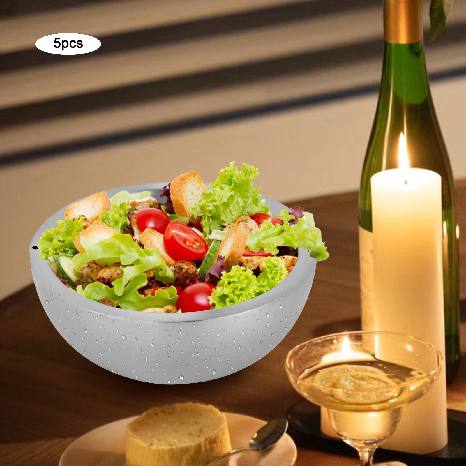 5 PCS 20*9cm Salad Bowl Silver Round Stainless Steel Salad Bowl for Rice Dipping Sauce Oatmeal Sauce Baby Food