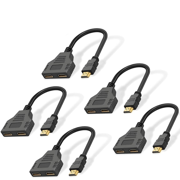 5 PCS - 4K HDMI Compatible Splitter Adapter 1 Input 2 Output HDMI Male to 2 HDMI Female Adapter (5 PACK)