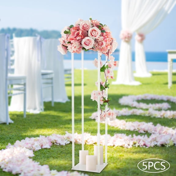 5 PCS 9.84x9.84x39.37in Clear Tabletop&Freestanding Acrylic Flower Stand Vase Column Holder Wedding Table Floral Display Rack