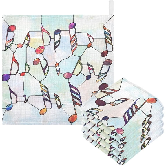 5 PCS Abstract Shards Music Notes Baby Muslin Washcloths, Soft Absorbent Face Towel Burp Cloths Cotton Bath Wipes Infant Wash Cloth for Newborn Boys Girls