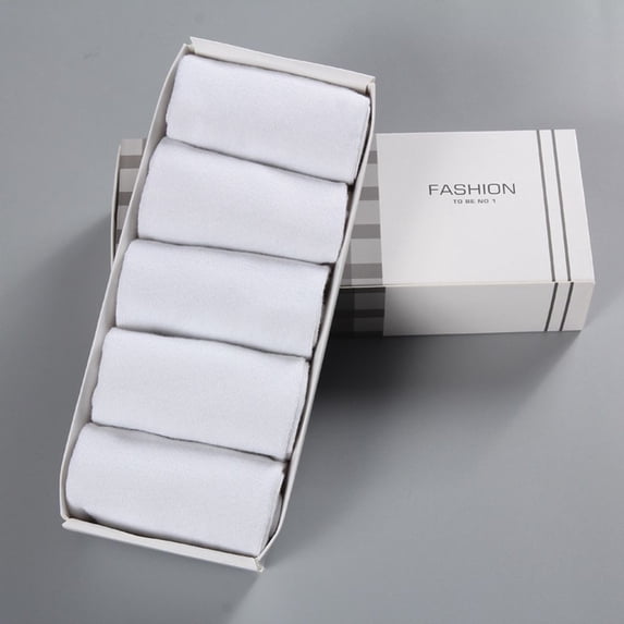 5 PCS All-match Antibacterial Black White Solid Color Sports Socks Men's Socks Casual Hosiery Mid Tube Socks Cotton Socks WHITE