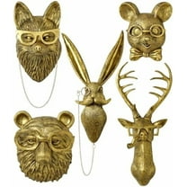 5 PCS Animals Head Wall Art Sculptures 17 inchs Gold Office Vintage 3D Wall Decor Art for Whimsigoth Home Wall Decor Lightweight Material Accent Wall Hanging Room Decor Maximalist Decor