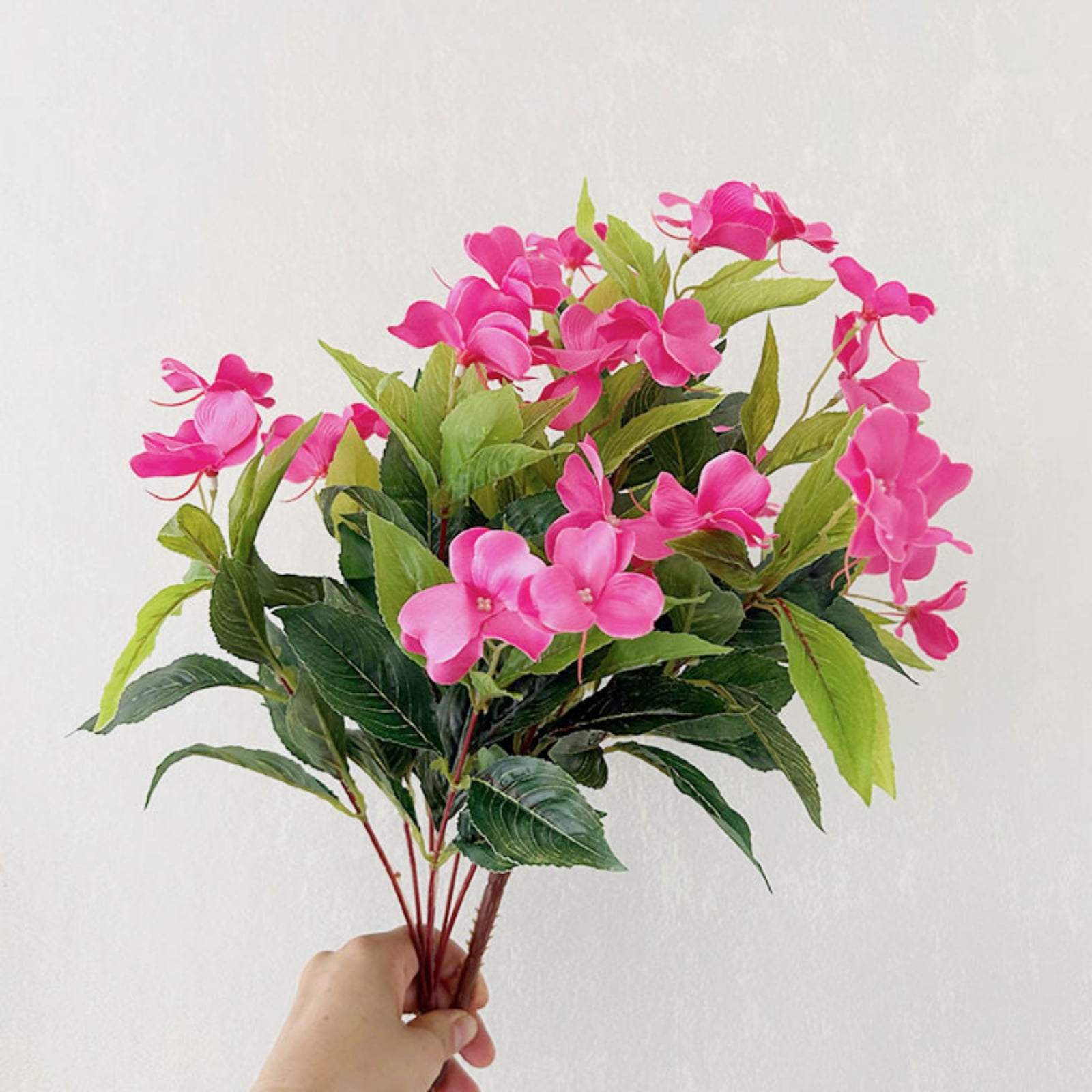 5 PCS Artificial Impatiens Flowers Silk Flowers Greenery Faux Impatiens Bushes Outdoors Indoor Patio Lawn Garden Pot Hanging Basket Porch Decor