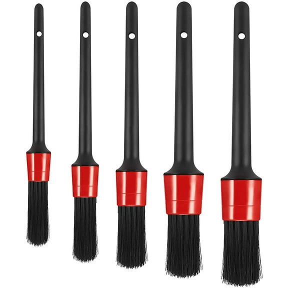 5 PCS Auto Car Detailing Brushes,Automotive Soft Hair Bristles Detail Cleaning Brush Set for Cleaning Engine,Air Vents,Emblems,Wheels,Tire, Leather,Interior, Exterior,Motorcycles(Black)