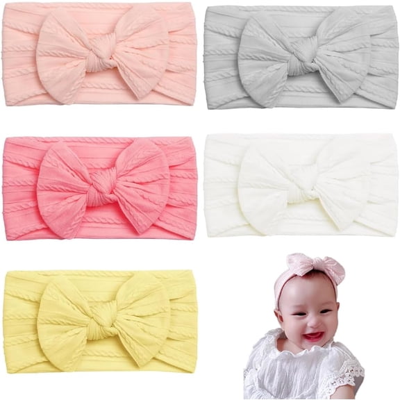 5 PCS Baby Girl Headbands Newborn Baby Headbands Baby Bow Headband Stretchy Soft for Newborn Baby Toddlers Nylon Hair Band with five Colors Great for Baby