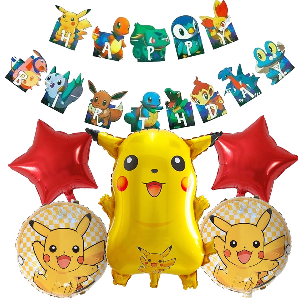 5 PCS Birthday Party Balloon Pokemon Balloon with Happy Birthday Banner