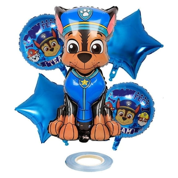 5 PCS Birthday Party Balloons - Paw Balloons Dog Balloons Dog Theme CHASE Dog Balloons Kids Party Theme Decorations (BLUE)