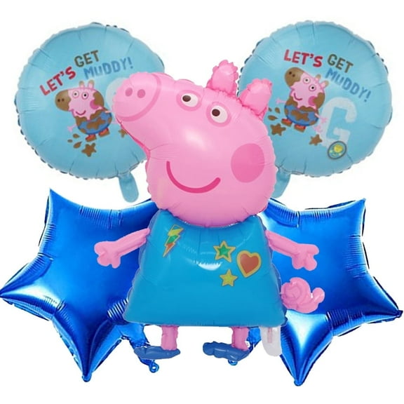 5 PCS Birthday Party Balloons Papa Pig Balloons Helium Foil Balloons George Pig Balloons