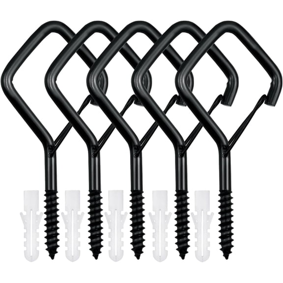 5 PCS Black Eye Screw Hooks, 4 Inch Ceiling Hooks for Hanging Heavy Duty Items with Safety Buckle  Metal Eye Bolt Hooks for Hanging Plants, Wind Chimes, Bird Feeders, String Lights, and More