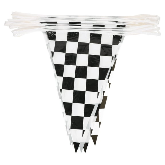 5 PCS Black and White Checkered Pennant Triangle Banner Race Theme Birthday