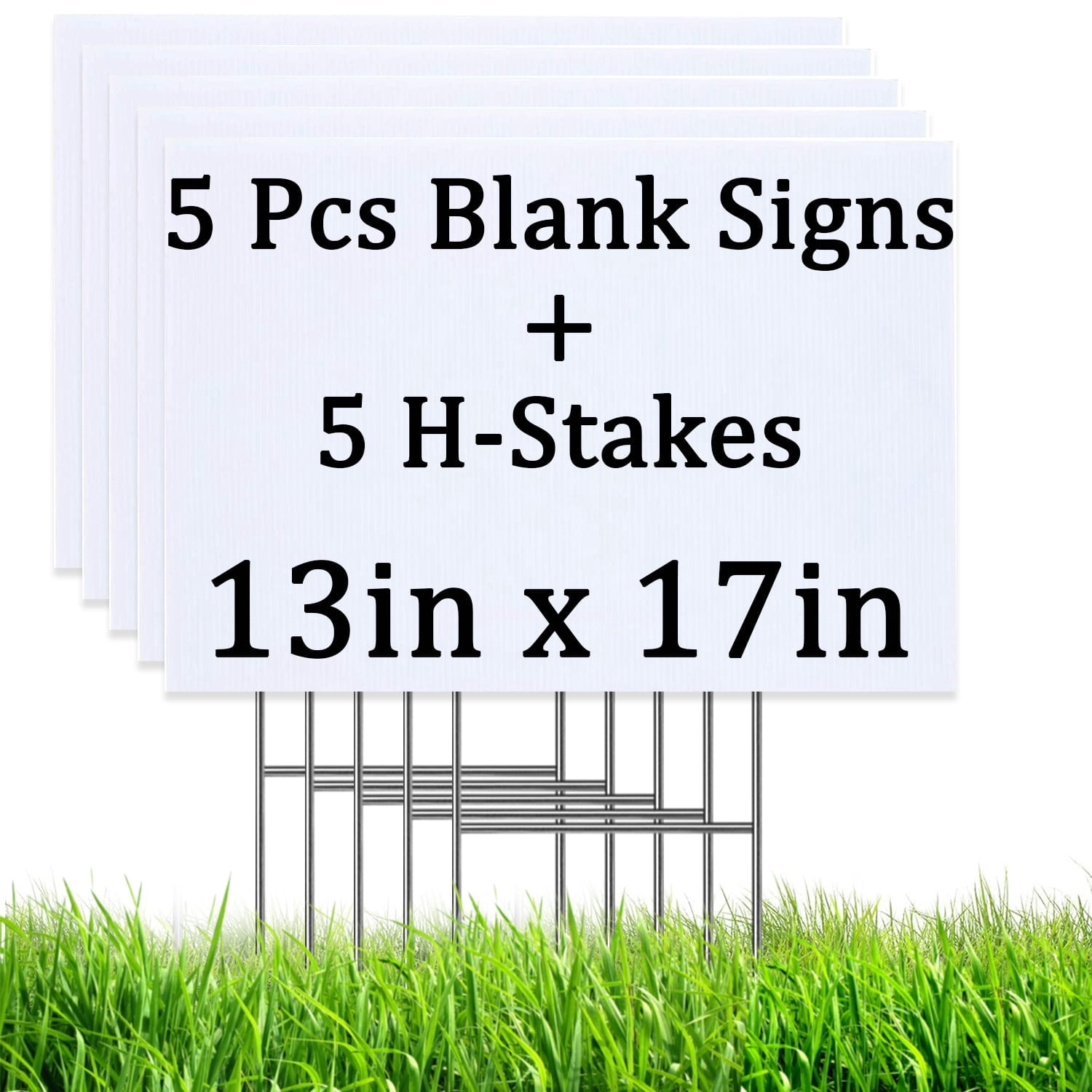 5 PCS Blank Yard Signs with H Metal Stakes, 13 x 17 Inches White ...