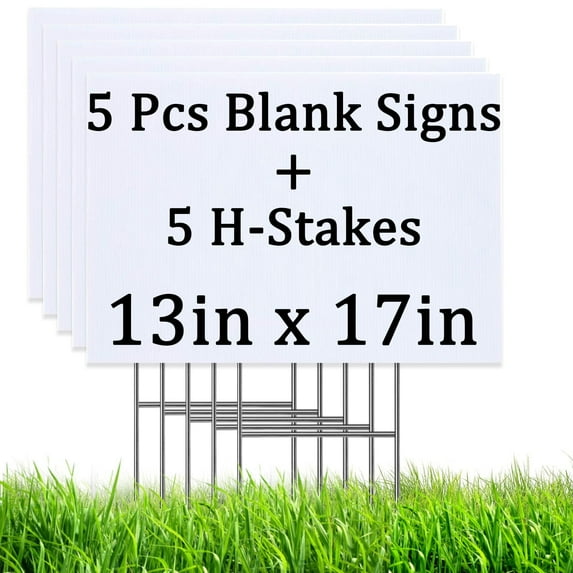 5 PCS Blank Yard Signs with H Metal Stakes, 13 x 17 Inches White Corrugated Plastic Garden Lawn Signs for Happy Birthday, Outdoor Garage Sales, Rent, Construction, Graduations, Guidepost Decorations