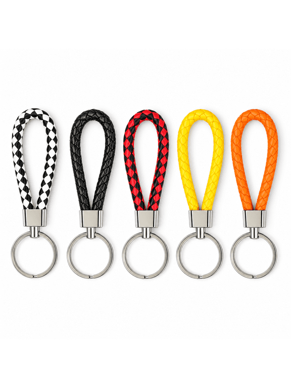 5 PCS Braided Leather Keychain,Woven Key Ring Set Rust Proof Metal Car Keychain Holder,Key Fob for Men Women for Birthday Christmas