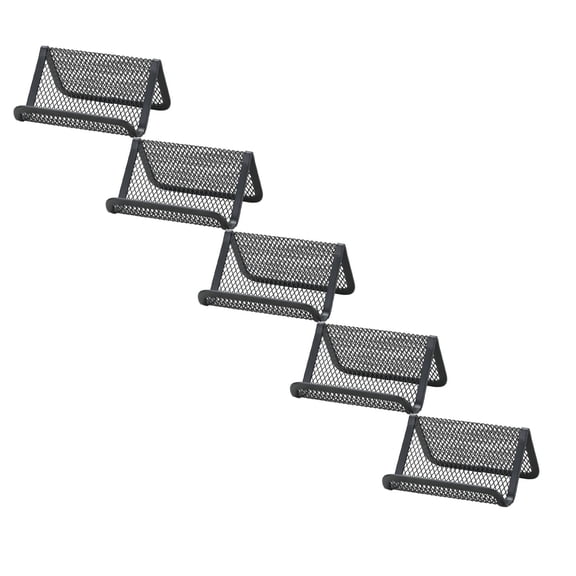 5 PCS Business Card Holder for Desk,Heavy-Duty Metal Mesh Business Card Stand Desktop Display Rack, 4.13x2.2x3.15 inch Business Card Organization Tool for Desk,Office,Name,Card (Black)