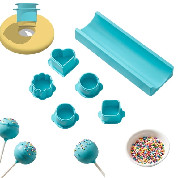 5 PCS Cake Pop Mold Set with 7.87-inch Tray, Heart Square Cloud Oval Round 3D Printed Cake Pop Cutter and Pusher, Baking Molds for Home Baking, Birthday Parties, Wedding Desserts
