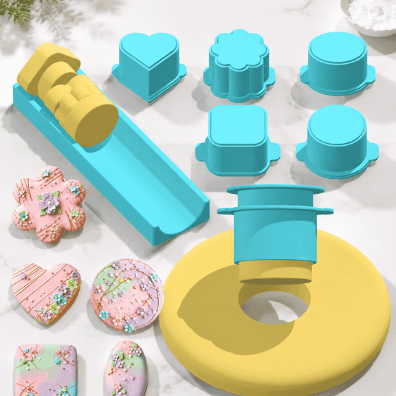5 Piece Cake Pop Mold Set Heart, Square, Cloud, Oval, and Round Cutters with 7.87 Inch Tray for Baking and Dessert Making