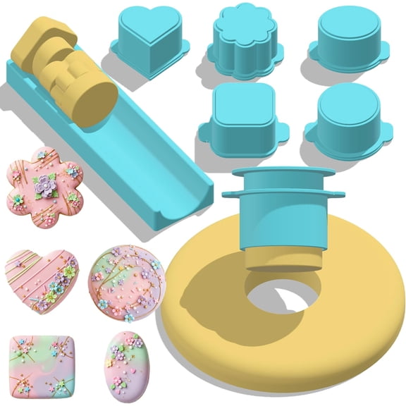 5 PCS Cake Pop Mold Set with Tray, 3D Cake Pop Cutter and Pusher Kit, Heart Round Star Cloud Shapes Cakesicle Popper Baking Supplies