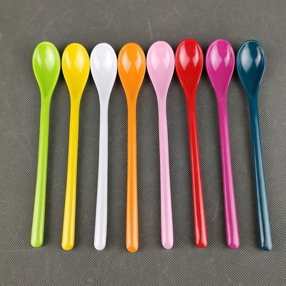 5 PCS Candy Color Plastic Spoons, 7.5 Inch Long Dessert Tea Spoons for Coffee, Ice Cream, Pudding, Party Supplies,Random Color