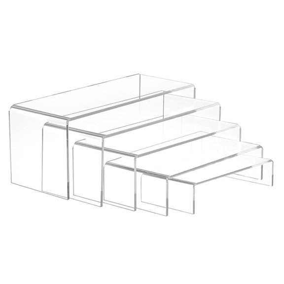 5 PCS Clear Acrylic Display Risers, Tiered Acrylic Display Stands, Stackable Shelf Riser for Collectibles, Figures, Makeup, Cupcake, Perfume and Retail Display