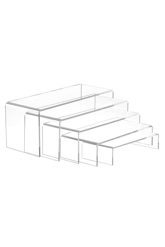 5 PCS Clear Acrylic Display Risers, Tiered Acrylic Display Stands, Stackable Shelf Riser for Collectibles, Figures, Makeup, Cupcake, Perfume and Retail Display