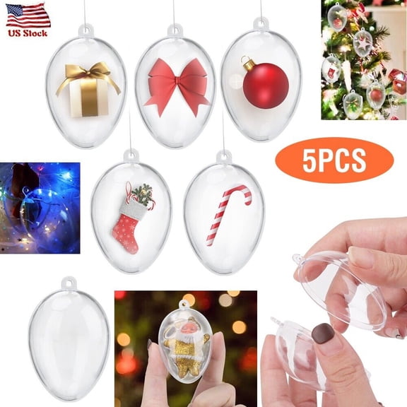 5 PCS Clear Plastic Christmas Balls Baubles Sphere Fillable Xmas Tree Ornament