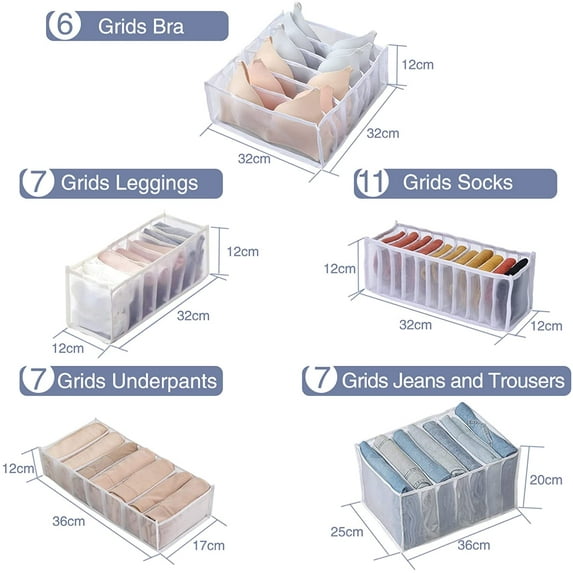 5 PCS Clothes Organizer for Clothes,Drawer Dividers Containers for Wardrobe,Cloth Storage Bins,Washable Foldable Compartment Box for Bedroom Dorm Room,White,Storage 5 Pcs