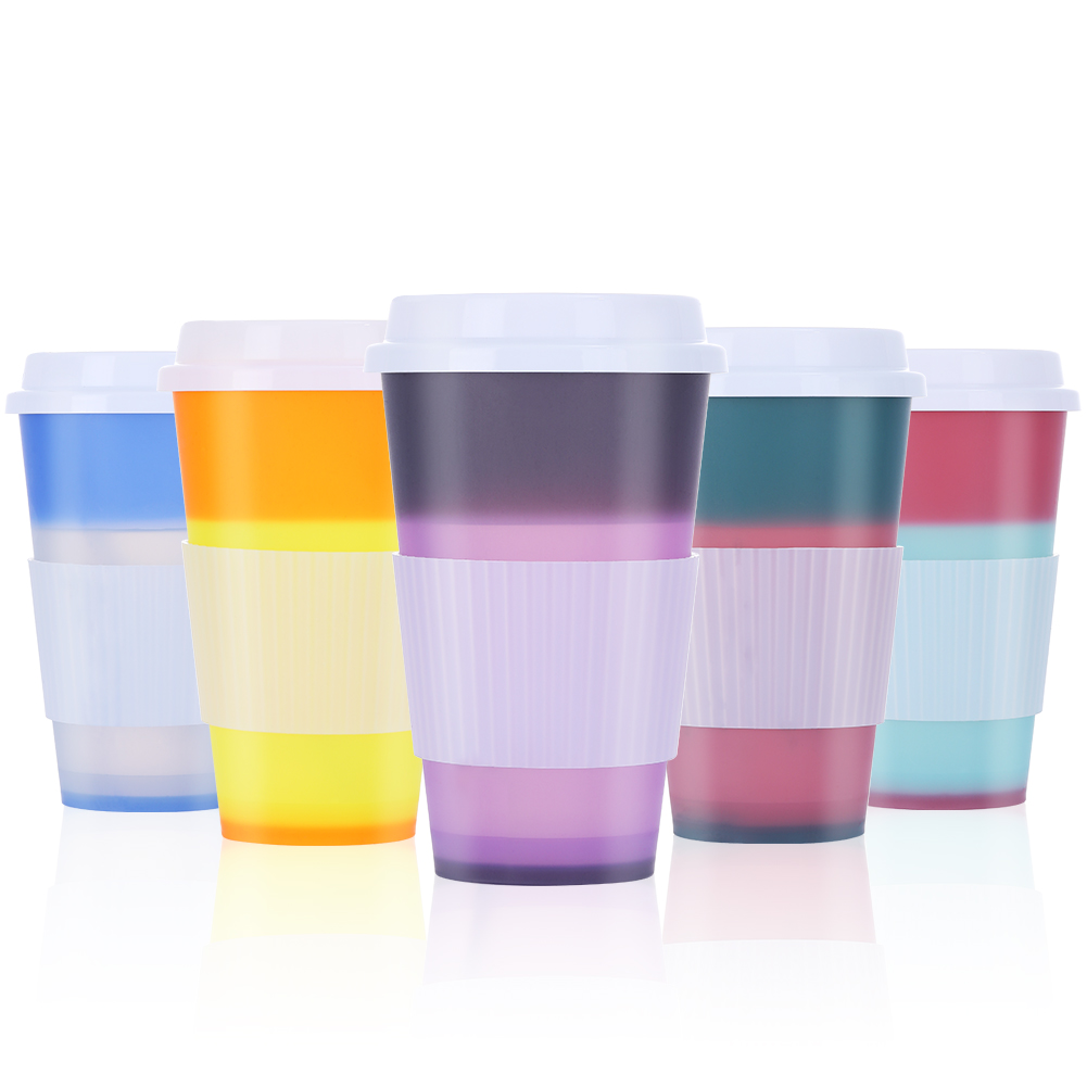 5 PCS Color Changing Cups Set for Hot Drinking, Reusable Cups with Lids and Straws, Creative Coffee or Milktea Tumbler Cups for Adults, Party and Daily Hot Water Cups 16oz - image 1 of 9